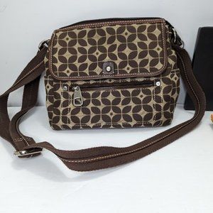 Fossil Canvas Brown Tan crossbody purse tote Signature